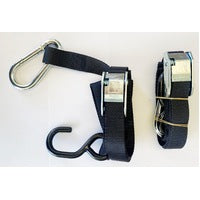 TIE DOWN 25MM CAM BUCKLE SOFT HOOK WITH CARIBINER & S HOOK BLACK/BLACK