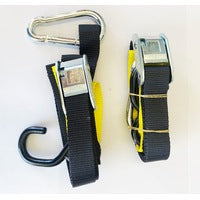 TIE DOWN 25MM CAM BUCKLE SOFT HOOK WITH CARIBINER & S HOOK BLK/YELLOW