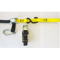 TIE DOWN 25MM CAM BUCKLE SOFT HOOK WITH CARIBINER & S HOOK BLK/YELLOW