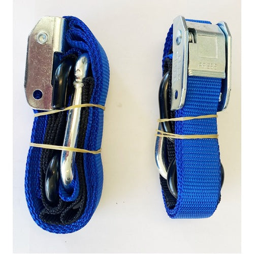 TIE DOWN 25MM CAM BUCKLE SOFT HOOK WITH CARIBINER & S HOOK BLUE/BLACK