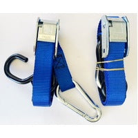 TIE DOWN 25MM CAM BUCKLE SOFT HOOK WITH CARIBINER & S HOOK BLUE/BLACK